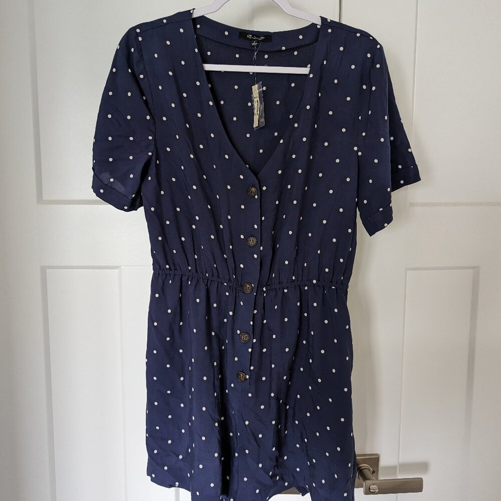 Madewell Button Front Polka Dot Romper, Size M - NWT